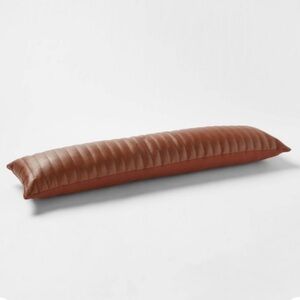 Cognac Lumbar Faux Leather Channel Stitch Decorative Throw Pillow from Threshold